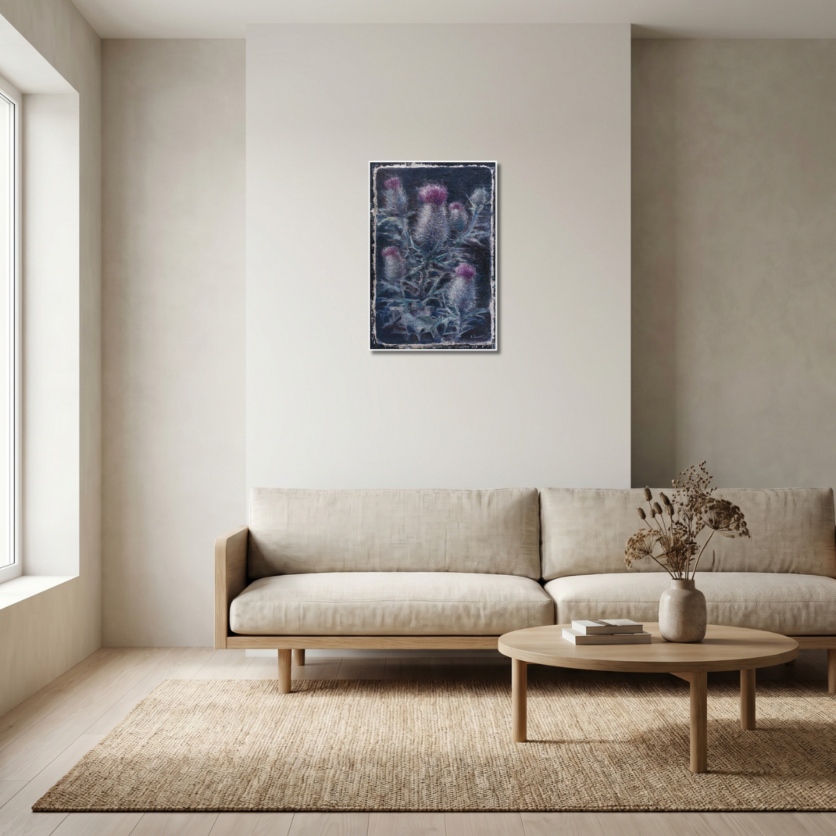 Japandi decorated living room with wall art from Gito Art & Home