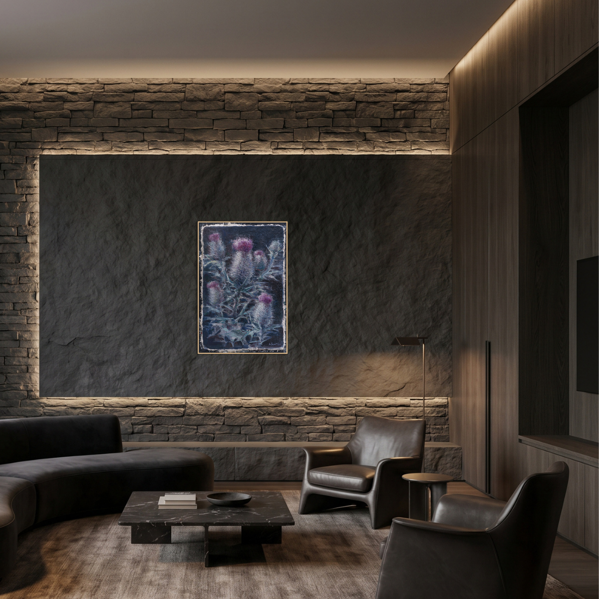 Dark wall decorated with Print of Buon Fresco Original Painting by Alexander Yuzev photographed for GIto Art & Decor - High Quality Art Print - framed wall decor