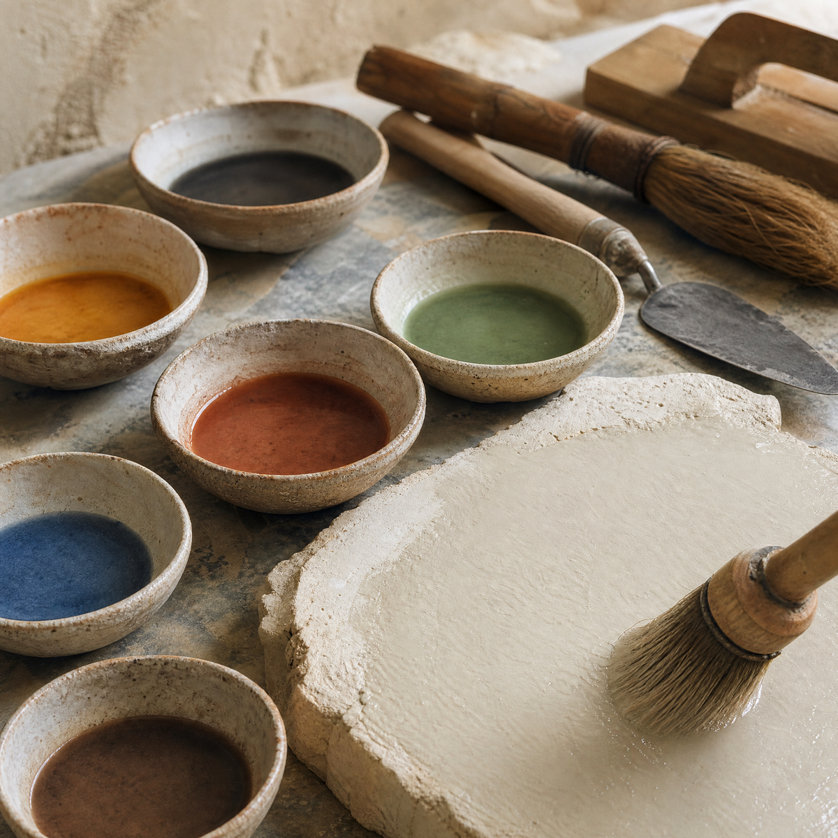 The Materials of Fresco: Lime Plaster, Pigments, and Tools