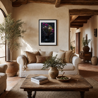 Living room with beige sofa, wooden coffee table, and decorative elements. ~ Fine Art Photography by Ivo Titzin ~ Luxury Wall Art by Gito Art  