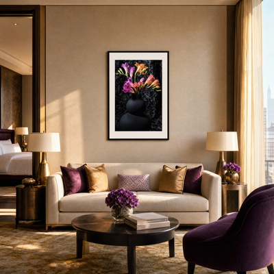 Luxurious living room with a sofa, coffee table, and decorative elements.  ~ Fine Art Photograpphy by Ivo Titzin ~ Luxury Wall Art by Gito