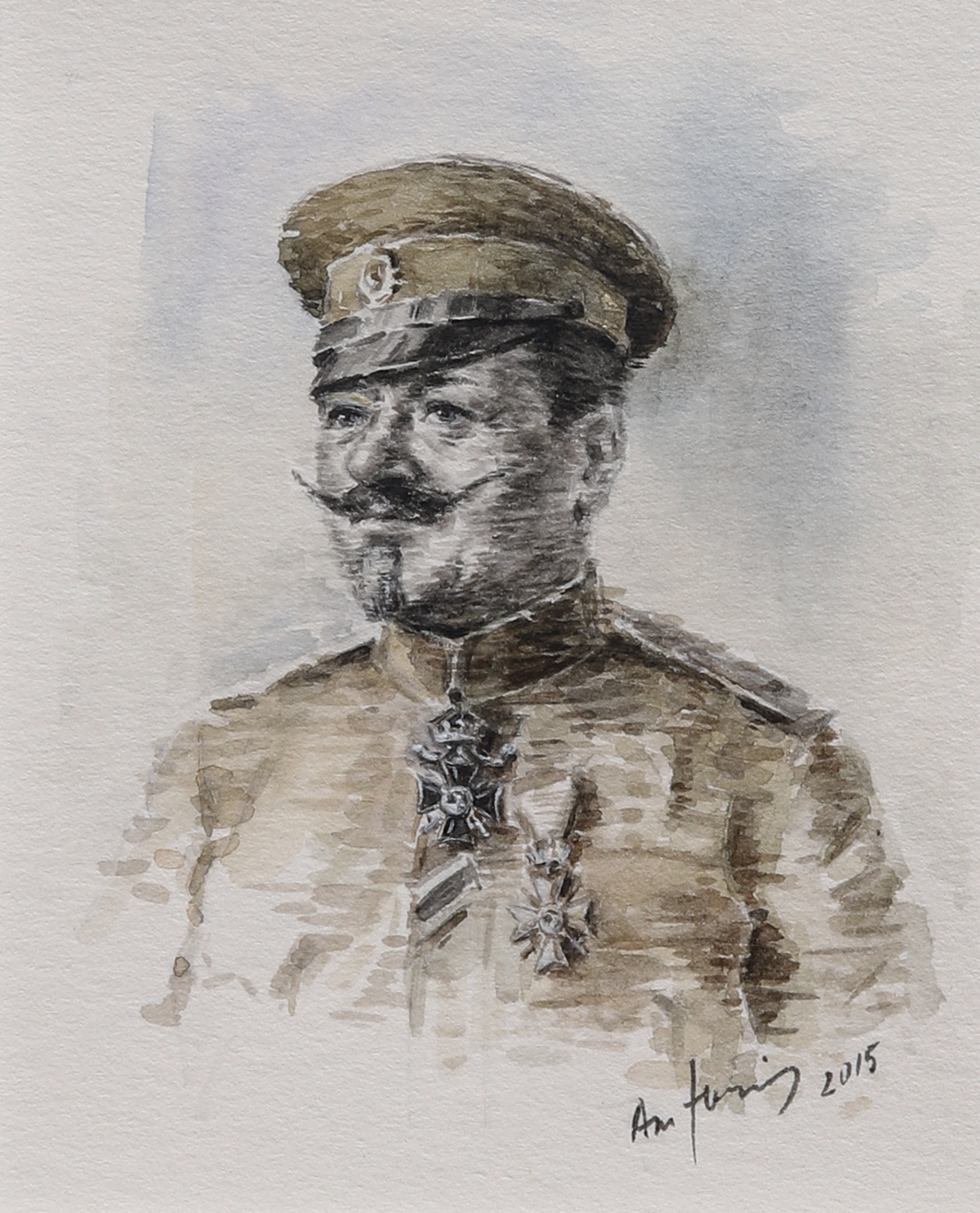 Gen. Ivan Kolev, watercolor portrait by Alexander Yuzev