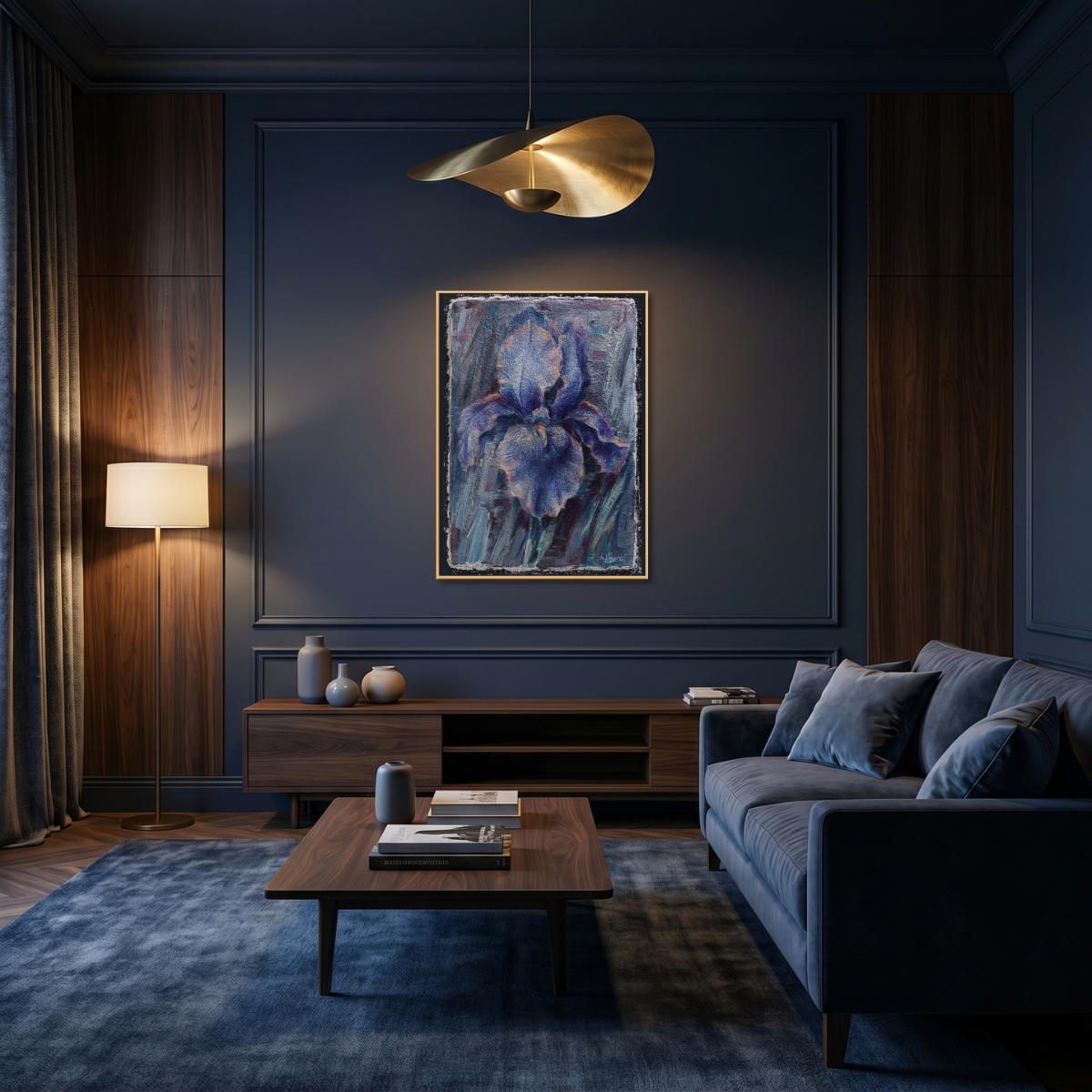 Iris - Print of Buon Fresco Original Painting by Alexander Yuzev photographed for GIto Art & Decor - High Quality Art Print in a dark interior - framed wall decor
