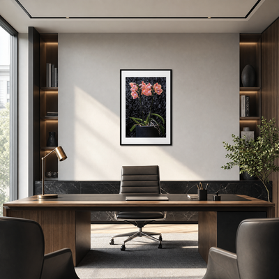 Modern office interior with a desk, chair, and wall art. ~ Fine Art Photography by Ivo Titzin ~ Gito Limited Edition Wall Art