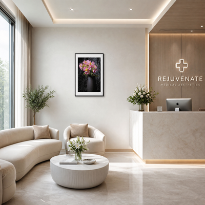 Modern interior of a medical aesthetics clinic with 'Rejuvenate' branding. ~ Fine Art Photography by Ivo Titzin ~ Collectable Wall Art by Gito ~ Limited Eedition