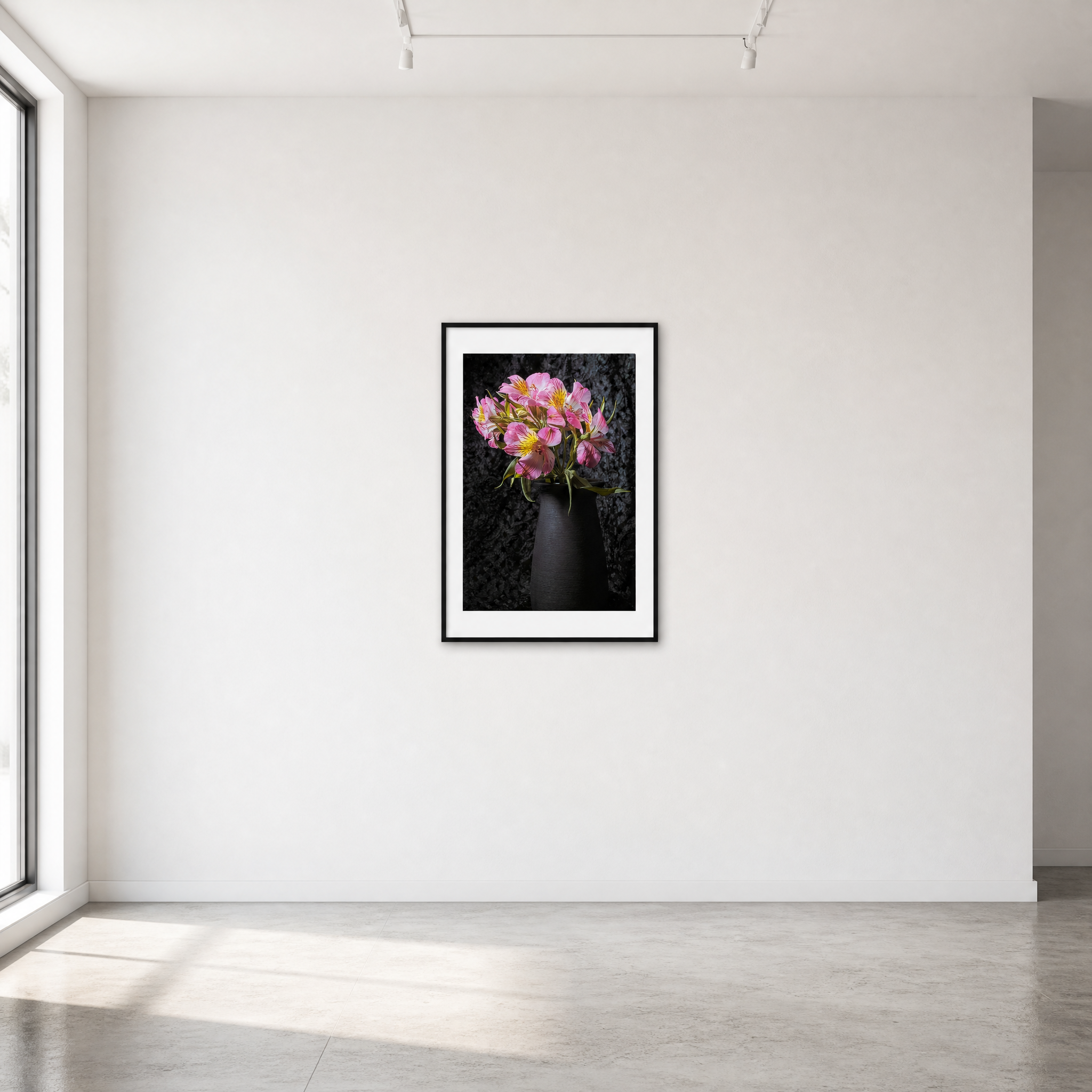 Framed artwork of pink flowers on a white wall ~ Fine Art Photography by Ivo Titzin ~ Collectable Wall Art by Gito ~ Limited Eedition