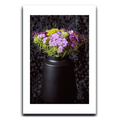 Black vase with colorful flowers against a dark textured background ~ Fine Art Photography by Ivo Titzin ~ Gito Limited Wall Art 