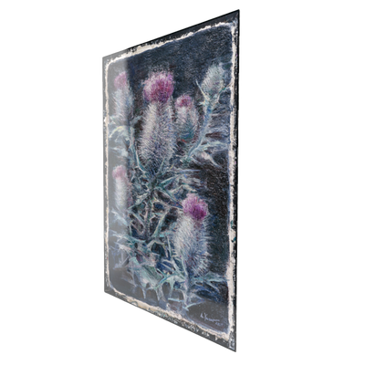 Decorative metal panel with floral design on a white background