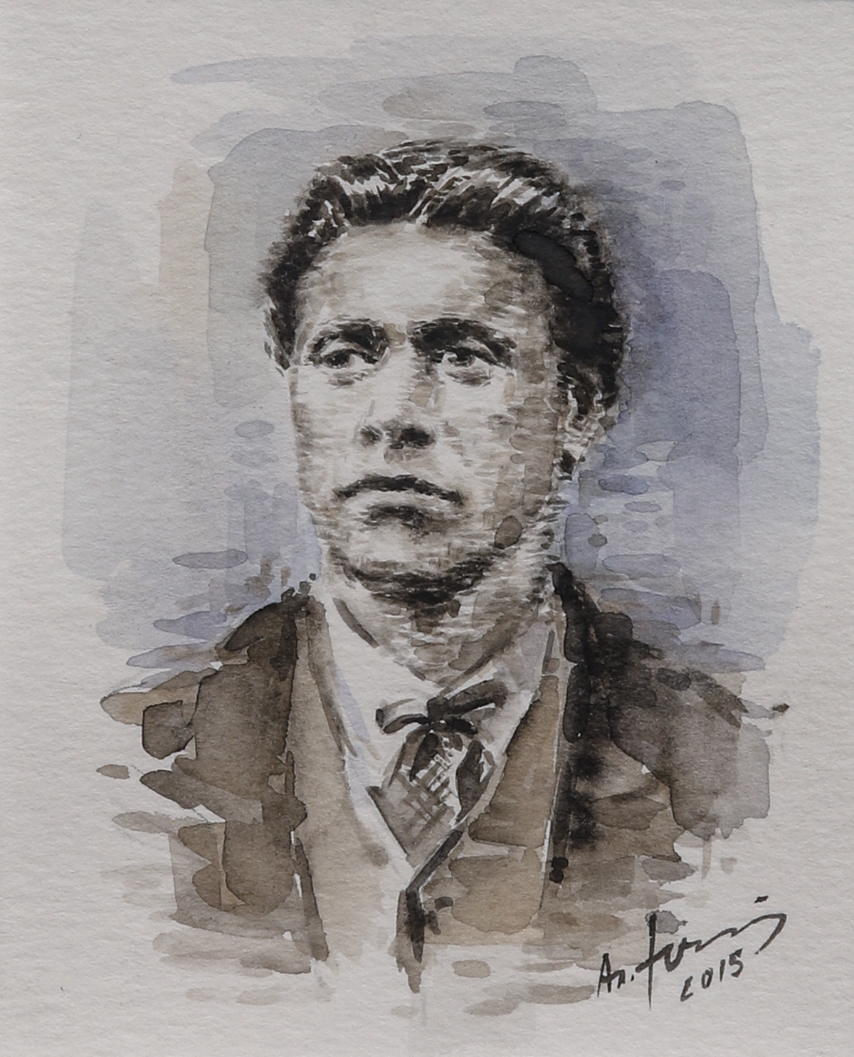 Vasil Levski, watercolor portrait by Alexander Yuzev
