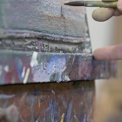 Alexander Yuzev signing his original fresco painting
